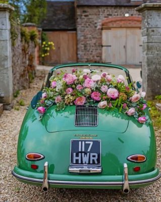 Aesthetic Classy Green Car And Flowers Paint by numbers