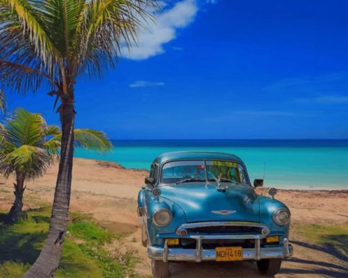 Cuba Beach And Car paint by numbers