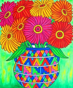 Abstract Colorful Vase Of Flowers paint by numbers