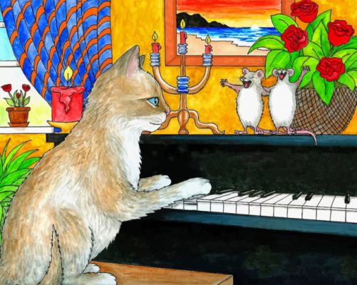 Cat playing Piano paint by numbers