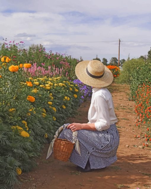 Woman With Hat in Farm paint by number