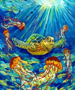 Turtle And Jellyfishes Paint by numbers