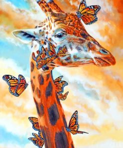 Giraffe And Monarch Butterflies Paint By Number