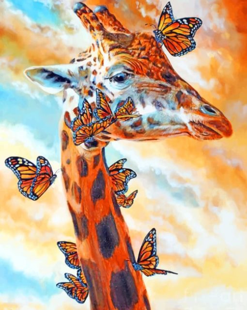 Giraffe And Monarch Butterflies Paint By Number