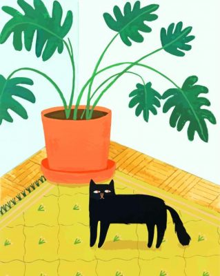 cute-cat-and-Philodendron-paint-by-numbers