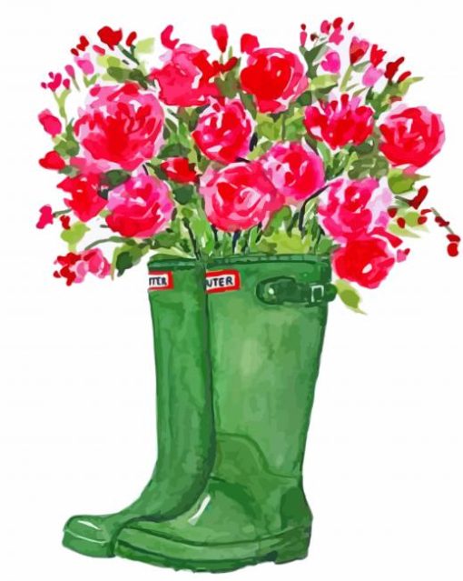 Green Boots And Flowers Paint By Numbers