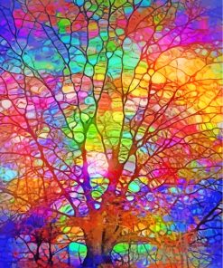 Stained Glass Colorful Tree Paint by numbers