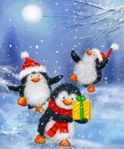 Penguins Celebrating The chrisymas paint by numbers