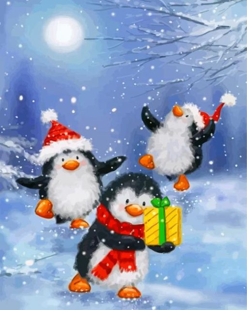 Penguins Celebrating The chrisymas paint by numbers