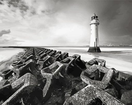 Black And White New Brighton Lighthouse paint by number