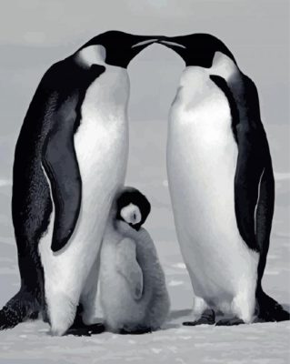 Black And White Penguins Family paint by number