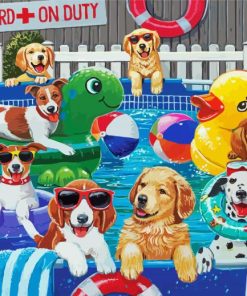 Dogs Swimming In Pool paint by number