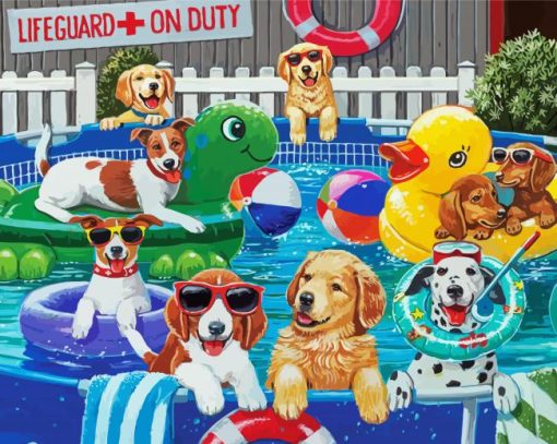 Dogs Swimming In Pool paint by number