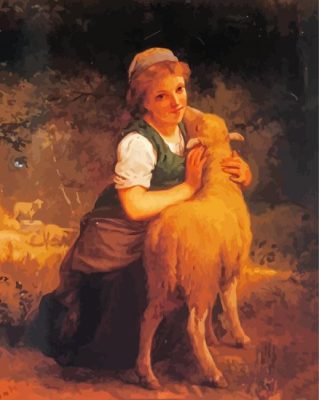 Girl With Sheep Illustration paint by number