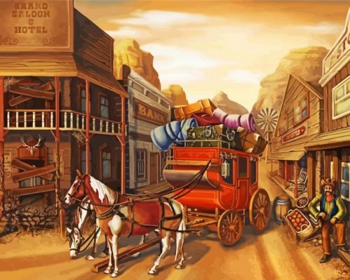 Stagecoach And Horses paint by number