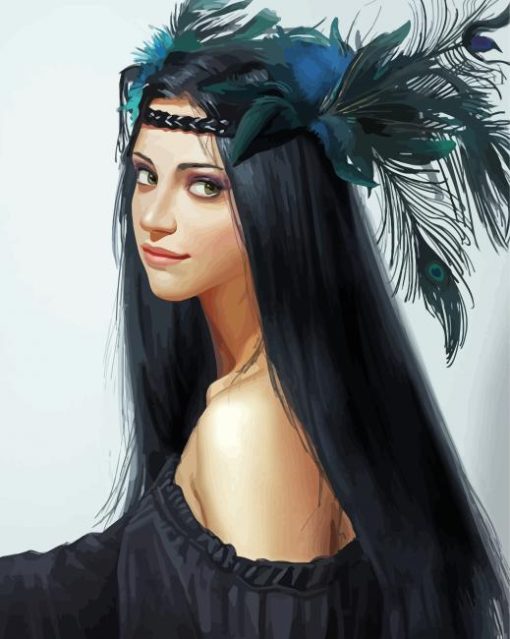 Beautiful Lady With Black Hair paint by number