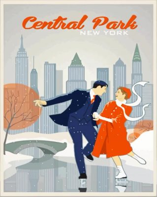 Couple Winter Central Park Poster paint by number