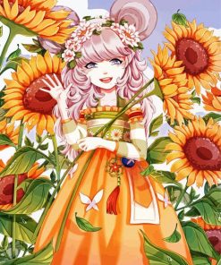 Cute Sunflower Anime Girl paint by number