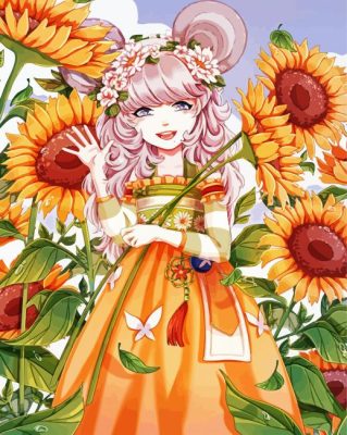 Cute Sunflower Anime Girl paint by number