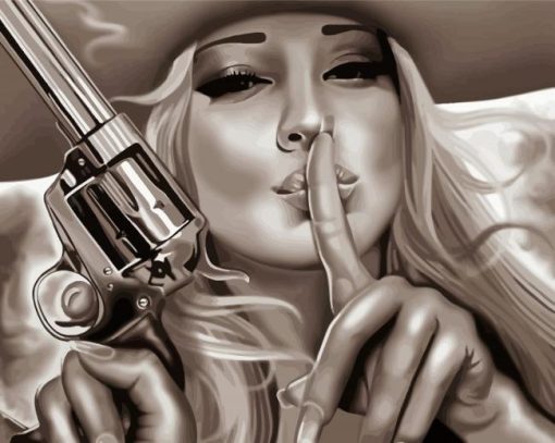 Monochrome Woman With Gun Art paint by number