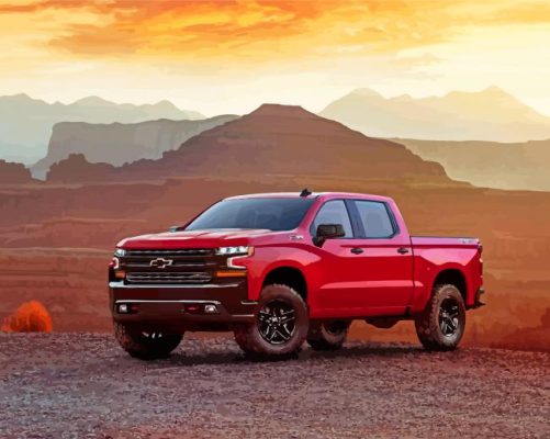 Red Chevy Pickup paint by number