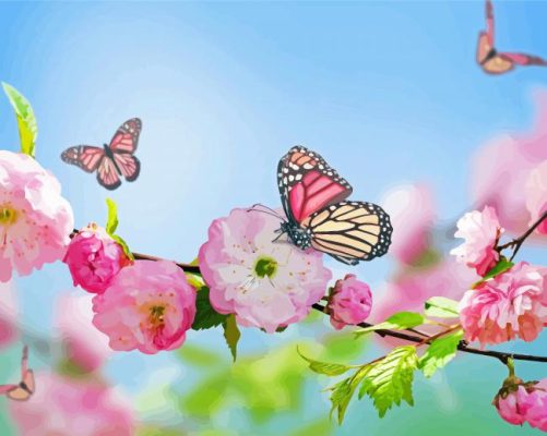 Spring Flowers With Butterflies paint by number