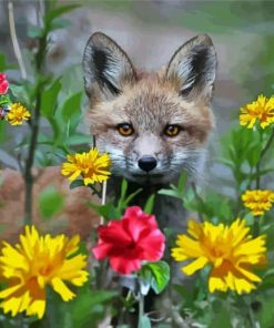 Fox In Flowers Animal paint by number