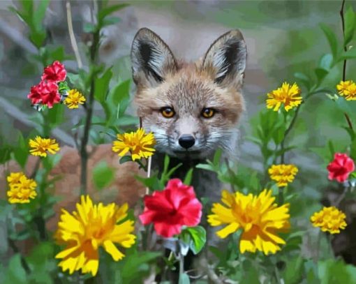 Fox In Flowers Animal paint by number