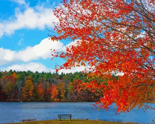 Autumn New England Lake Scene paint by number