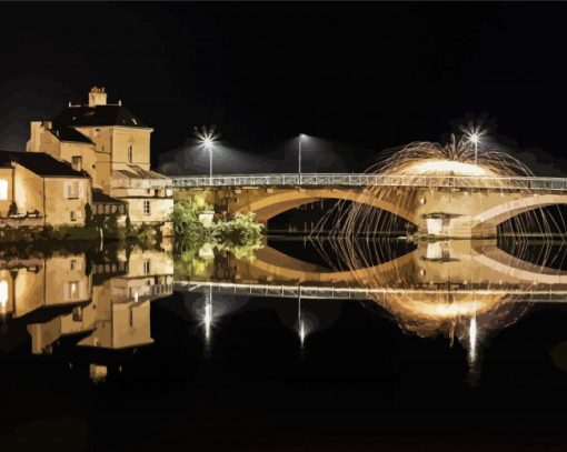 Chinon Bridge At Night paint by number