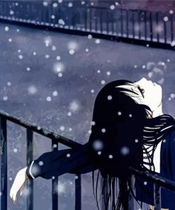 Sad Girl Anime Under Snow paint by number