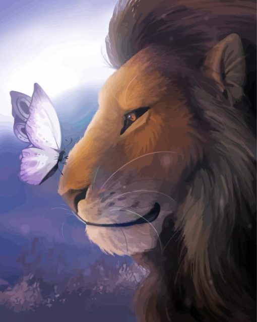 Side Profile Lion With Butterfly Paint by number