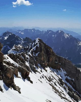 Snowy Zugspitze Mountain paint by number