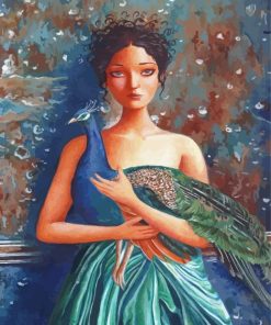 A Girl And Peacock paint by number