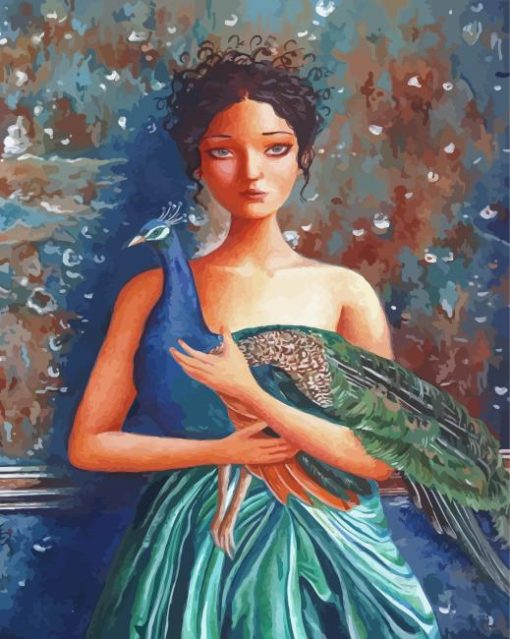 A Girl And Peacock paint by number