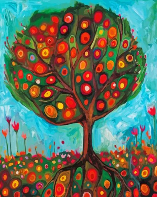 Abstract Pomegranate Tree paint by number