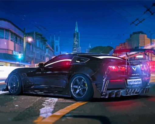 Black C7 Corvette In The Street Paint by number