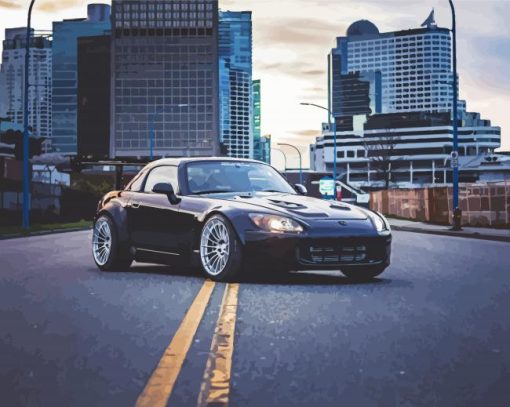 Black Honda S2000 With City View paint by number