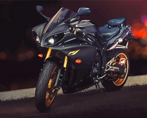 Black Yamaha YZF R1 Motorcycle paint by number