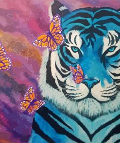 Blue Tiger And Butterflies Paint by number