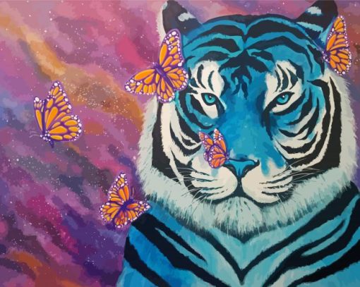 Blue Tiger And Butterflies Paint by number