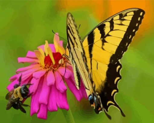 Butterfly And Bee On Flower Paint by number