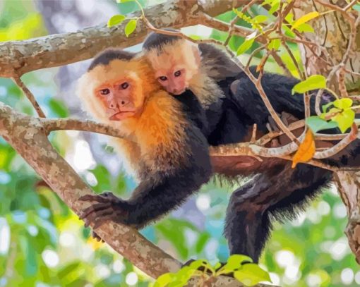 Capuchin Monkey Mother And Baby paint by number