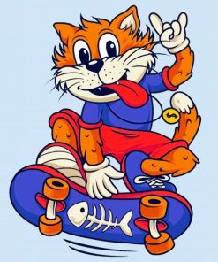 Cartoon Cat Skating paint by number