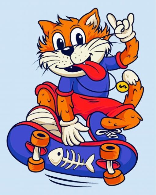 Cartoon Cat Skating paint by number