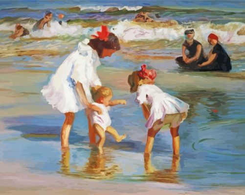 Children Playing By The Sea paint by number