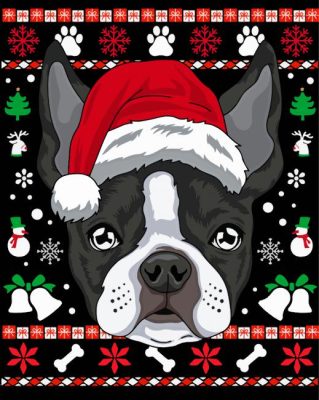 Christmas Boston Terrier Illustration paint by number