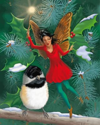 Christmas Fairy And Bird paint by number