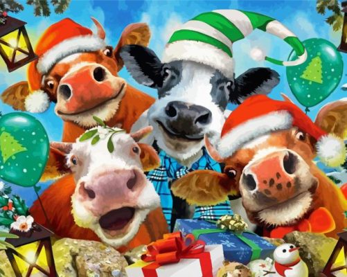 Christmas Cows Selfie Paint by number