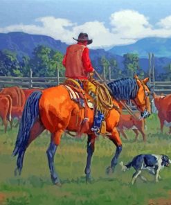 Cowboy And Dog In Farm Paint by number